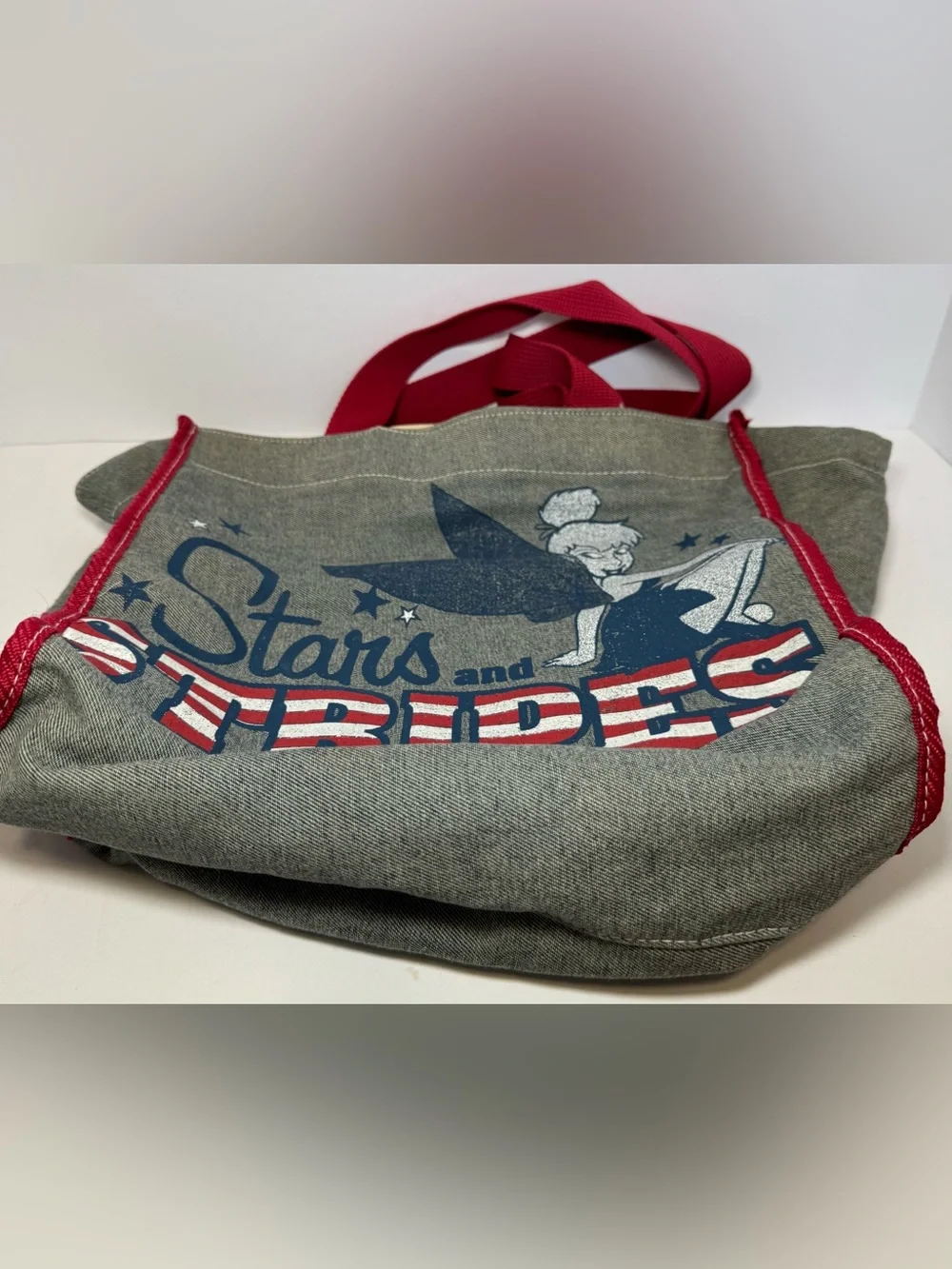 Disney Store Tinker Bell Stars and Stripes denim tote bag